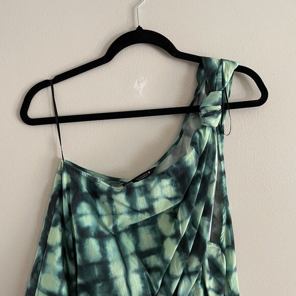 Zara Women S Green Tie Dye Printed Knot Hem Asymmetrical One Shoulder Top NWT - Picture 6 of 12